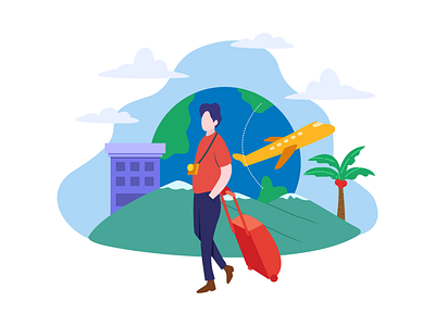 Travel Agency Flat Illustration agency airplane booking business computer concept destination device digital flight holiday internet journey online technology ticket tourism travel trip vacation