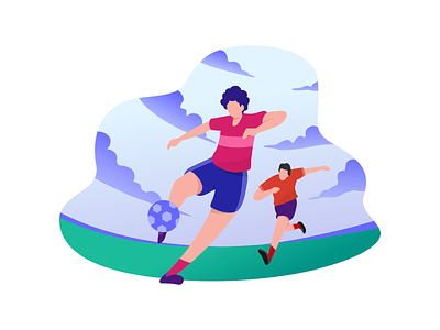 Playing Football Flat Illustration background ball cartoon character competition design football game goal illustration isolated kick match people play player soccer sport team vector