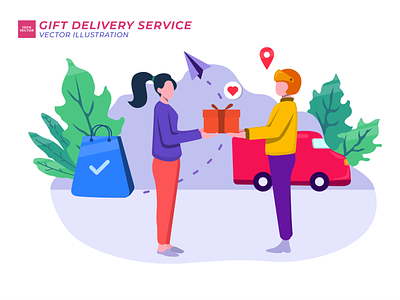 Gift Delivery Service banner box business concept courier delivery express fast food home illustration man online order package parcel sale service shipping transport