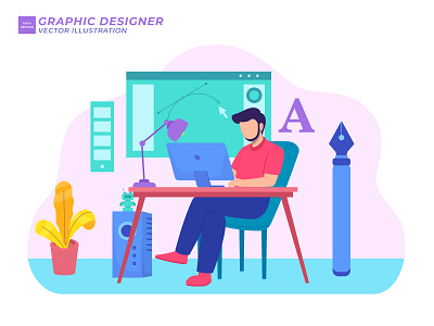 GRAPHIC DESIGNER background business character concept illustration office people person team vector work