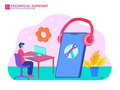 TECHNICAL SUPPORT branding business character concept design illustration logo office people person