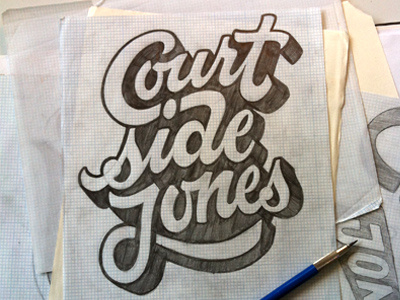 Courtside Jones Sketch 3d flow lettering pencil script shadow sketch sports terminals