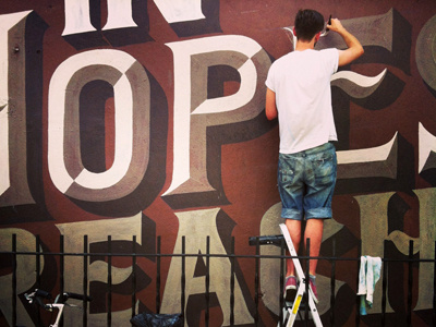In Hopes Of Reaching.... 3d bevel brooklyn hand painted lettering letters mural nyc paint
