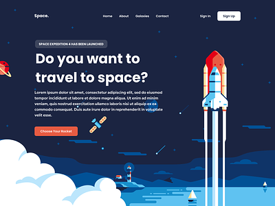 Space. color creative design graphic design illustration launch moon planets rocket sea space stars ui vector web website