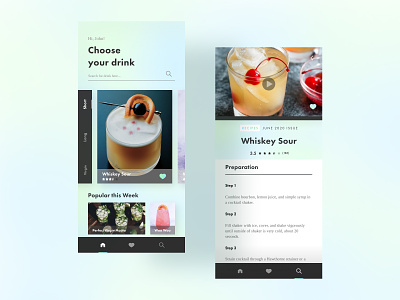 Cocktail Recipe App app cocktail color design drink graphic design mojito party pina colada typography ui ux vector whiskey sour