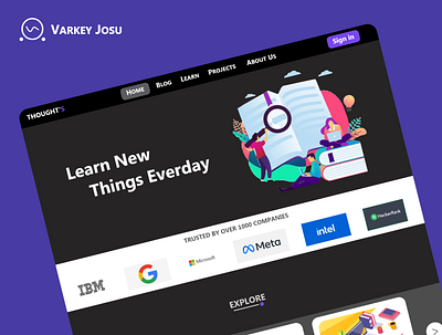 Landing Page - Thought's An Online Learning Platform blog blogs dark theme design e learning landing page onilnelearning platform portfolio product design responsive typography ui ux web web design website
