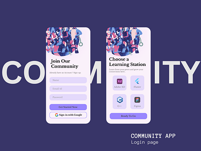 Community Learning App | Login Page branding canva community app course app design figma learning station login page mobile app responsive study group typography ui uiux design ux