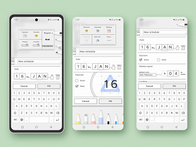 Write your schedule in the Monthly roll calendar date flat month scledule ux week