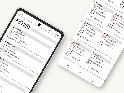 Future roll - List type or Grid type flat future log grid list overview planner table ux