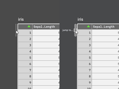 LEFT dataset find row scroll bar search spreadsheet ux