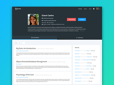 Profile Page - Authorea dashboard interface material minimal profile sketch ui ux web web design