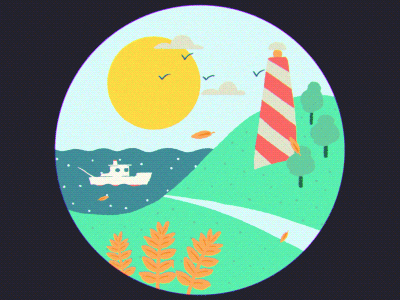 Summer Gif 2d animation boat design emanuele marani gif graphic illustration lighthouse loop motion summer