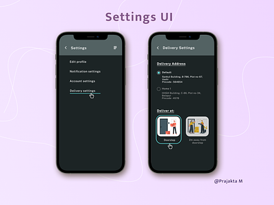 Settings UI covid delivery dailyui delivery deliverysettings food order mobile ui parcel settings settings page settings ui ux