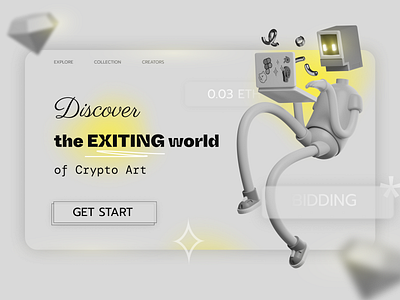 🦄 Daily UI # 1 || NFT Art 3d app branding crypto defi design graphic design landingpage mobile nft website yellow