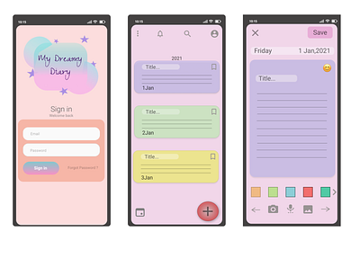 My Dreamy Diary! app design illustration minimal ui ux