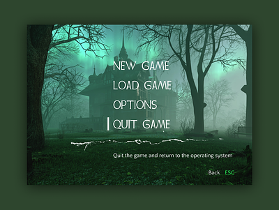 Killing Stone, an idea project of mine for a horror game UI atmosphere black challenge daily dark game gaming green horror killing landing main menu scary sounds stone theme ui ui design ux