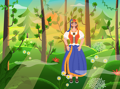 Finnish girl in the forest 2d ai branding character design design finnishgirl flat illustration graphic design illustration nationality