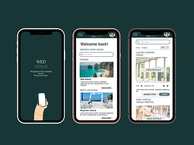 WedVenue App /UX/UI Design branding design landing page ui ux