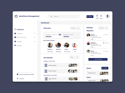 Dashboard Workforce Management design landing page ui ux website