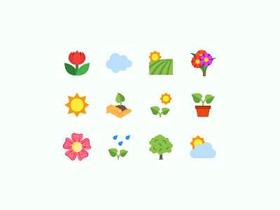 Spring Color Icons color icons design design tools flat design flat icons graphic design icon design icon pack icon set icons illustration illustrator nature seasons spring ui vector art vector icons vector illustrations web design