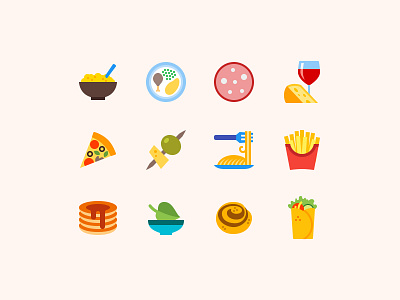 Food Icons in Color Style color icons design design tools digital art flat design food icons food illustration graphic design icon icon pack icon set icons icons design illustration tasty ui ux vector art vector illustration web design