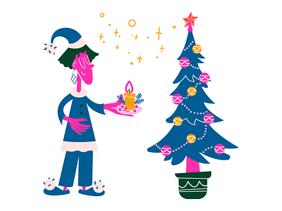 Magic of the Christmas Eve candle christmas eve christmas tree decorations illustration new year ui vector art xmas