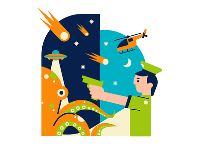Just an average Tuesday in 2021 aliens flat design graphic design helicopter illustration invasion ufo ui illustration vector vector art