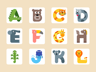 Cute alphabet icons alphabet animals cute design icons icons8 vector