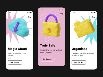 3D Plastilina illustrations in Mobile design 3d 3d design cloud design tools folder illustration lock mobile app mobile design ui vibrant