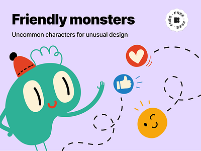 Funny monsters illustrations freebie design tools free freebie graphic design heart illustration like monster ui vector vector art