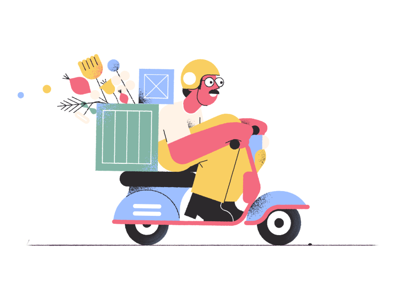 New Illustrations Delivery animation bike character delivery design design tools digital art flat design funny character graphic design illustration illustrator interface illustration motion design rider user experience user interface ux vector art web design