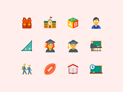 Flat Color Education Icons app design design design tools education flat design graphic design icon design icons illustration illustrator school student ui university user experience user interface ux vector vector art web design