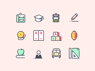 Pastel School and Education Icons app design color icons design design tools education flat design graphic design icon icon design icons icons pack illustration illustrator school study ui user experience design ux vector art web design