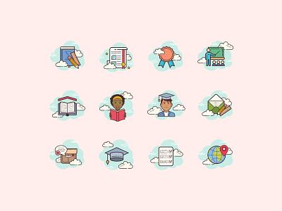 Cloud Education Icons clouds design design tools digital art digital illustration education flat design graphic design icon icon design icon pack icon set icons illustration illustrator school ui ux vector art web design