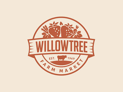 Farm Market Logo badge branding cow emblem farm fruit identity logo market ontario vegetables willow tree