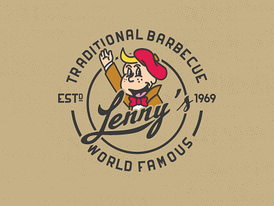 Lenny's Traditional Barbecue barbecue boy food little logo vintage