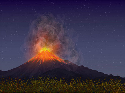 nighttime volcanic eruption eruption illustration lava night vector volcano природа