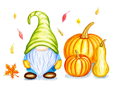 Осенний гном illustration акварель гном осень