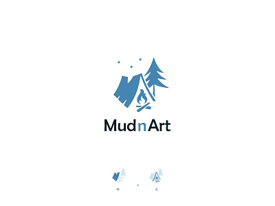 Mud n Art Logo Design art blue brand identity branding camp club fire fun icon illustration kids logo mud nature night stars summer tent