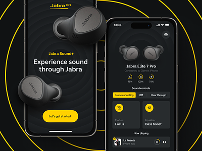 Jabra Sound+ | Earbuds mobile app app clean concept control dark darkmode design dribbble earbuds earphone headphone inspiration ios iphone mobile mockup music music player ui ux
