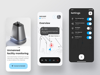 Remote robot (Heimdall) control App automated facility monitoring control app figma figma design mobile mobile app mobile ui robot security robot ui