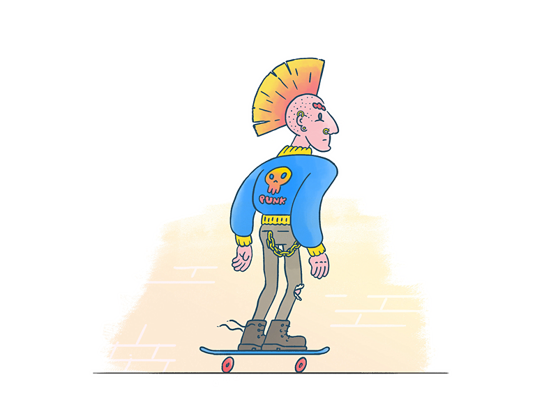 Skate punk skater skating character design illustration mohawk punk skate skater