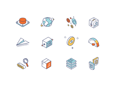 Features button design features icon illustration performance plane robot tools world