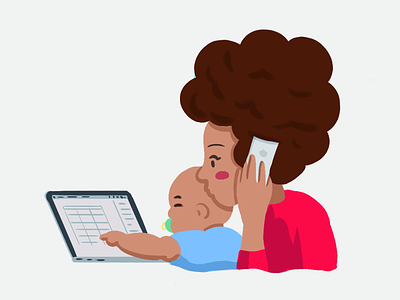 Working mother app baby character chat design illustration job mother multitask stickers woman work