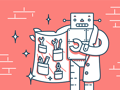 What are you buyin'? character design dev editorial icon illustration robot sparkles tools ✨🤖🛠