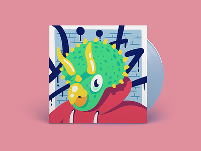 Single cover art character cover design dinosaur graffiti illustration music record techno triceratops vinyl