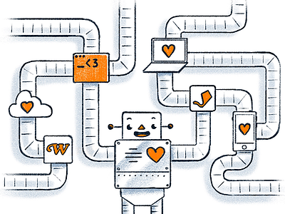 Spread the love <3 character code cover design editorial heart illustration love robot tubes ui ux