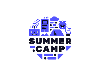 Summer Camp badge camp character code design emoji event illustration robot tent ui ux