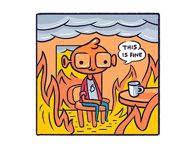 This is fine alien cartoon character design emergency fire illustration meme process sketch smoke this is fine