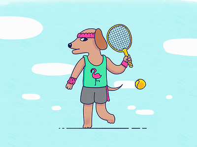 Tenis Doggo character design dog doge doggo flamingo illustration player sky sports t shirt tennis